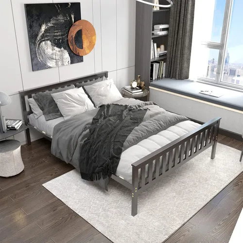 Vista 11 de NAFORT Base de cama de plataforma de madera individual con cabecero y estribo, base de cama de madera maciza y soporte de listones de madera fuerte