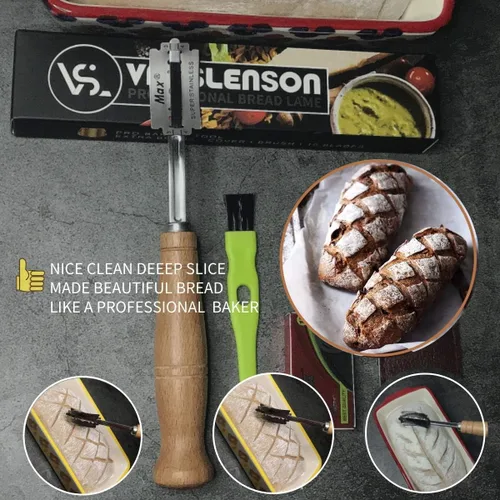 Vista 2 de Classic Bread Lame Best Dough Slashing Tool Premium - Cuchillo de pan hecho a mano con 10 cuchillas adicionales + mini cepillo de limpieza, mango