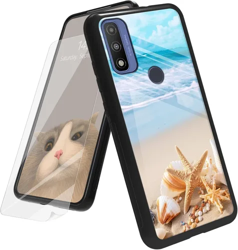 Vista 58 de Funda para Motorola Moto G Play 4G 2024 con protector de pantalla, parte trasera de vidrio templado + funda de silicona suave TPU absorción
