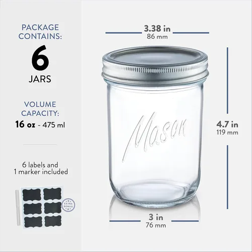 Vista 7 de Paksh Novelty Mason Jars - Contenedor de almacenamiento de alimentos - Paquete de 6 - Recipiente hermético para encurtido, enlatado, velas