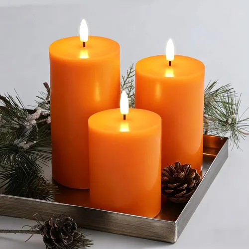 Vista 8 de Eywamage Velas de pilar sin llama de otoño naranja con control remoto, velas LED parpadeantes de cera de Acción de Gracias, funciona