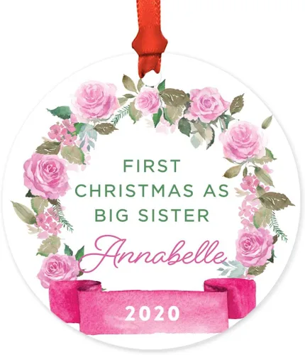 Vista 33 de Andaz Press Adorno de Navidad de madera grabado con láser para aniversario de boda, 1 año juntos, Navidad 2025, pancarta de flores rosas, 1 paquete