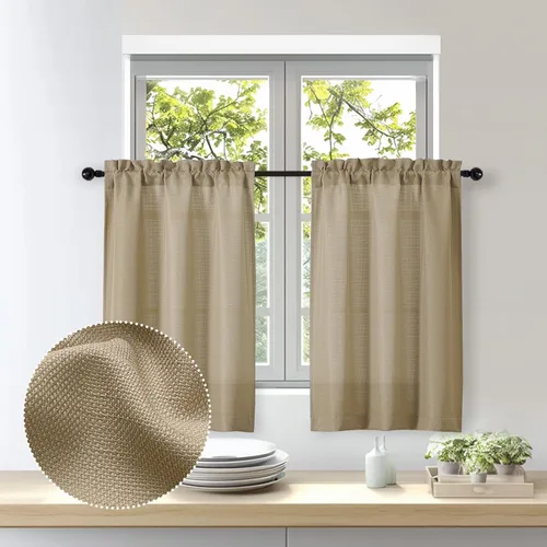 Vista 64 de OWENIE Bob Juego de 2 Paneles de Cortinas Negras de Cocina para Ventanas de 36 Pulgadas de Largo, Cortinas Cortas de Café con Textura de Lino