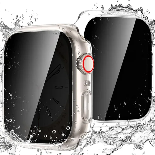 Vista 10 de Goton Estuche de Privacidad Resistente al Agua para Apple Watch Protector de Pantalla, Película de Vidrio Templado Anti-Espía Funda de PC Rígida