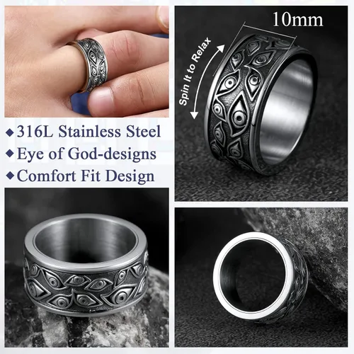 Vista 4 de FaithHeart Anillo de ojo de Dios para hombres y mujeres, acero inoxidable, chapado en oro de 18 quilates, anillos personalizados, Acero inoxidable