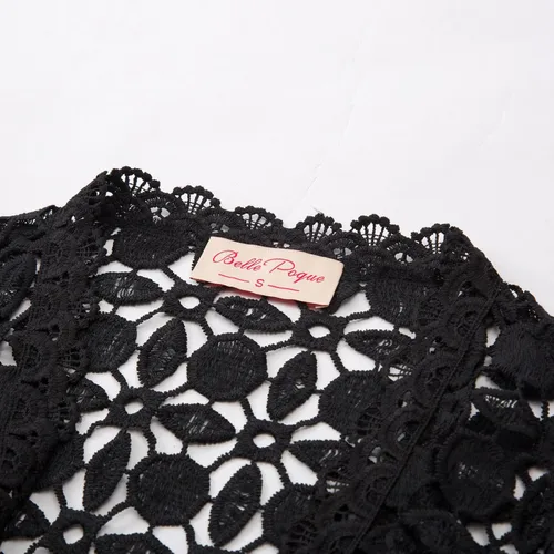 Vista 6 de Belle Poque Chaqueta de encaje con hombros y media manga festoneada para mujer