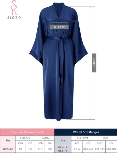 Vista 6 de SIORO Bata de seda para mujer, kimono largo, de satén, para damas de honor, ligera, suave, ropa de dormir de longitud completa, talla única