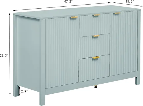 Vista 2 de Henf Mesa consola moderna de 47.2 pulgadas, diseño ondulado, mesa de entrada con 3 cajones y 3 estantes ajustables, mesas de sofá de madera