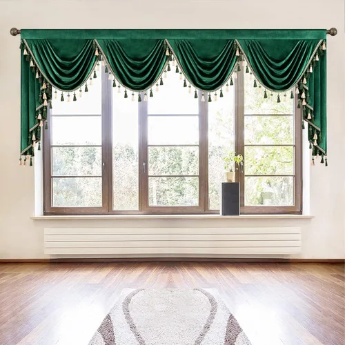 Vista 45 de VOGOL Cenefa de cortinas de terciopelo grueso para dormitorio, cenefas de cascada de lujo con aislamiento térmico dorado para sala de estar formal