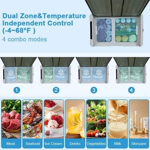 Vista 3 de Refrigerador portátil de 12 V, enfriador eléctrico de 48 cuartos (45L) con 12/24 V CC y 110-240 V CA, -4 ℉ ~ 68 ℉, refrigerador de coche de doble