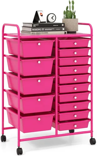 Vista 22 de LDAILY Carrito de almacenamiento con ruedas de 9 cajones, carrito rodante con cajones para aula, organizador de manualidades con ruedas con marco