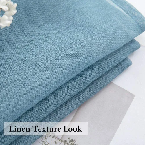 Vista 3 de MIULEE Cenefa Sólida Transparente Azul Polvoriento Aspecto de Lino para Ventana de Cocina, Cenefa de Gasa para Ventanas de Sala de Estar con Azul