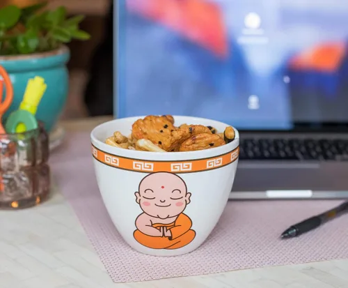 Vista 5 de Toynk Hungry Buddha Nom - Juego de tazón de cerámica y palillos para ramen, cuenco de sopa japonés de 16 onzas, juego de vajilla Tazón de fideos