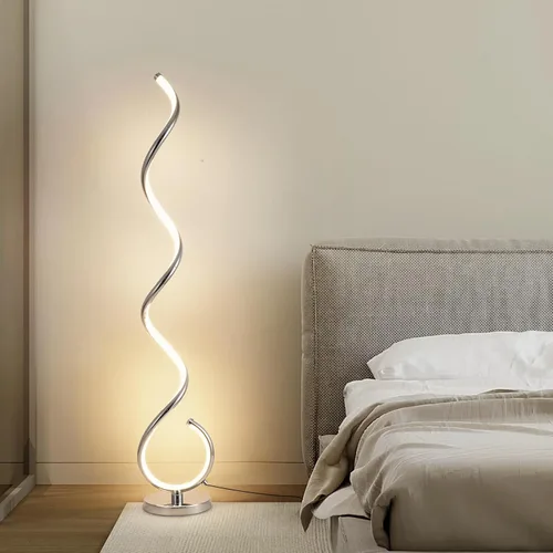Vista 5 de Lámpara de pie LED en espiral para sala de estar, lámparas de pie modernas de 40 W con control remoto, 3 colores sin escalones, regulable, lámpara