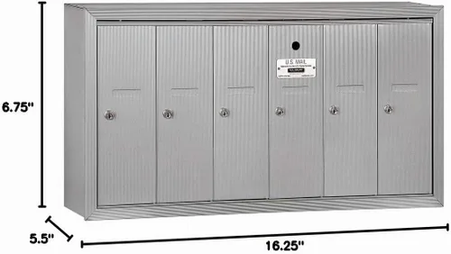 Vista 6 de Salsbury Industries Buzón vertical montado en superficie 3506ASU con 6 puertas y acceso USPS, aluminio