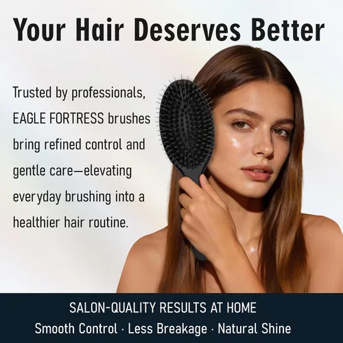 Vista 6 de Cepillo de cerdas de jabalí para mujeres, hombres y niños, cepillo desenredante para cabello grueso, adelgazamiento, seco o húmedo con alfileres