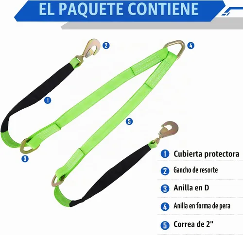 Vista 6 de Correa de Brida en V de 2" x 4' con Ganchos a Presión/Funda Cordura y Correa de Eje, Anillo en D en el Medio, Correas de Remolque de Servicio Pesado