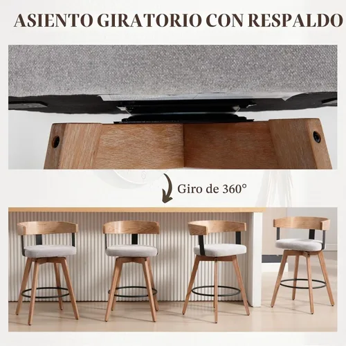 Vista 6 de HEAH-YO Taburete de bar giratorio 1 pieza, taburete de altura de mostrador de 26 pulgadas con respaldo de barril, gris, estilo moderno de mediados