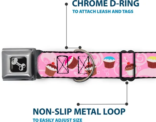 Vista 5 de Buckle-Down Collar de perro con hebilla para cinturón de seguridad, diseño de remolinos de cupcakes, rosa, multicolor, 1 pulgada de ancho, se adapta