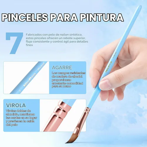 Vista 2 de Nicpro Juego de 7 pinceles de pintura facial, pinceles estéticos pastel