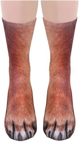 Vista 2 de Calcetines de patas de animales, loco diseño en 3D de patas de gatos, perros y tigres. Divertido regalo navideño para mujer u hombre adultos