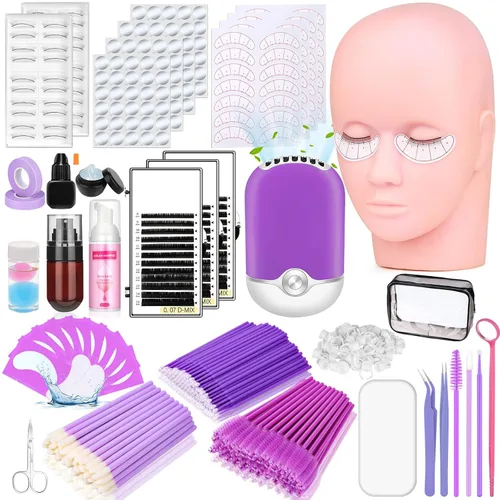 Vista 8 de Kit profesional de 404 suministros para extensiones de pestañas con racimos de pestañas, abanico de pestañas, pegamento de extensión, removedor