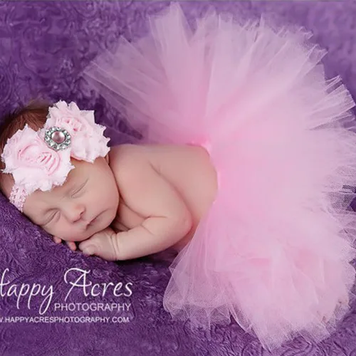 Vista 5 de Conjunto de accesorios de fotografía para recién nacidos, bonito tocado y falda de flores para bebés de 0 a 12 meses, niños y niñas