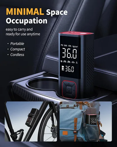Vista 8 de Powools Inflador de neumáticos inalámbrico, compresor de aire portátil, bomba de aire de 150 PSI con función de apagado automático para neumáticos
