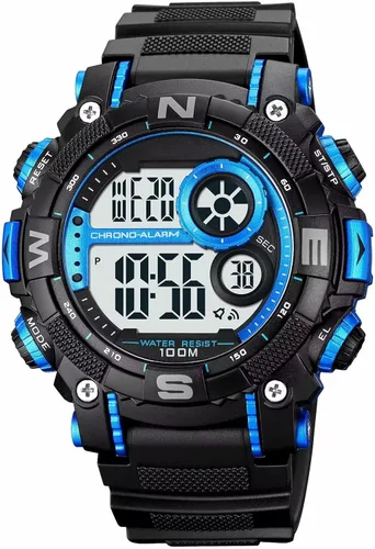 Vista 13 de FANMIS Reloj deportivo de cuarzo digital multifunción militar para hombre, impermeable, con alarma, LED, azul