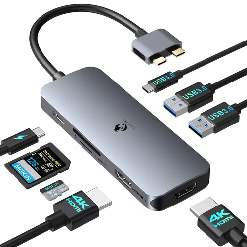 Vista 13 de LIONWEI - Estación de acoplamiento USB 3.0 a HDMI dual para MacBook (necesita controlador) USB C/ USB A to 2 Monitor HDMI, Compatible with MacBook