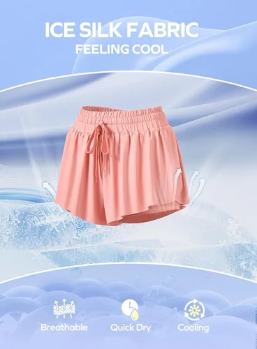 Vista 4 de Ewedoos Pantalones cortos holgados 2 en 1 para niñas, pantalones cortos atléticos de mariposa, talla 10-12, lindos pantalones cortos de moda