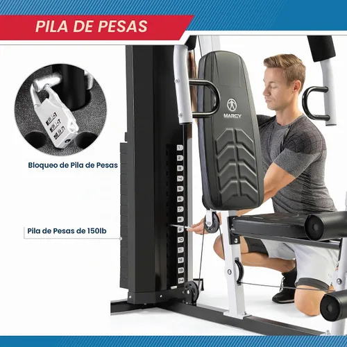 Vista 4 de Marcy 150lb. Stack Home Gym with Pulley, Arm, and Leg Developer Multifunctional Workout Station for Weightlifting and Bodybuilding
