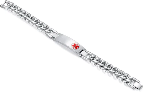 Vista 133 de Pulseras de identificación de alerta médica de 6.5 "-8.5" para mujeres, pulseras de emergencia médica de acero inoxidable, grabado gratuito