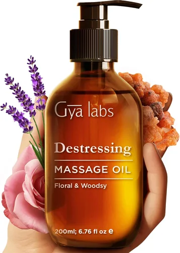 Vista 2 de Gya Labs Aceite de masaje destresante y aceite calmante para el cuerpo, juego de aceites esenciales puros de grado aromaterapia, 2 x 6.8 fl oz
