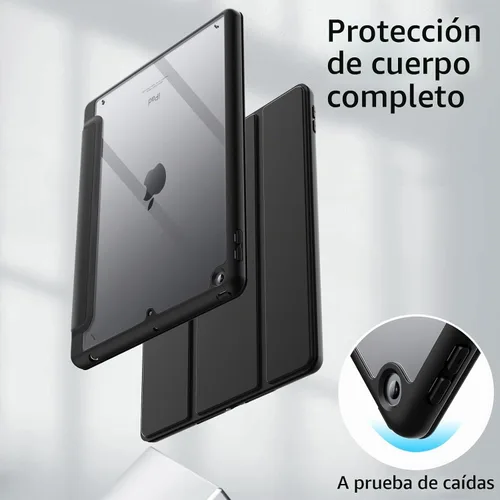 Vista 4 de JETech - Funda para iPad 6ª/5ª generación de 9.7" (2018/2017), color negro Parte trasera transparente transparente, soporte para lápices, cubierta