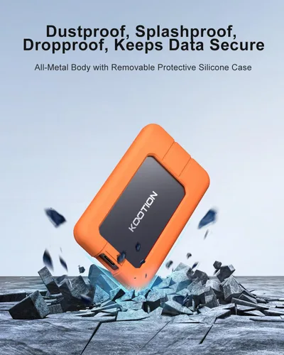 Vista 5 de KOOTION SSD portátil de 1 TB USB-C hasta 2000 MB/s USB 3.2 SSD externo USB 3.2 Gen 2x2 Unidad de estado sólido portátil con funda protectora a