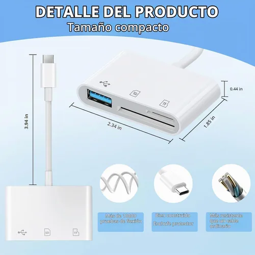 Vista 2 de Ranuras dobles de memoria 3 en 1 con adaptador digital de cámara USB