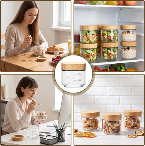 Vista 7 de 10oz Overnight Oats Containers With Lids,Mason Jars with Bamboo Lid