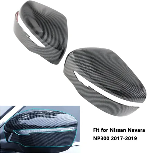 Vista 7 de Funda protectora para espejo retrovisor, compatible con Nissan Navara NP300, fibra de carbono, color negro Par de tapas de carcasa de espejo
