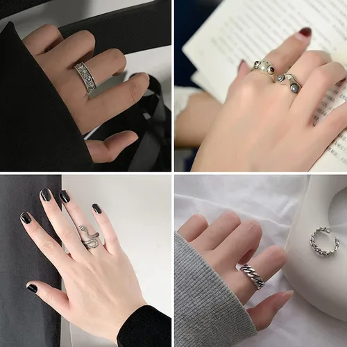Vista 6 de AIDSOTOU - Juego de anillos abiertos vintage para hombre, con diseño de rana, serpiente, calavera, estilo gótico, punk, para hombres, mujeres