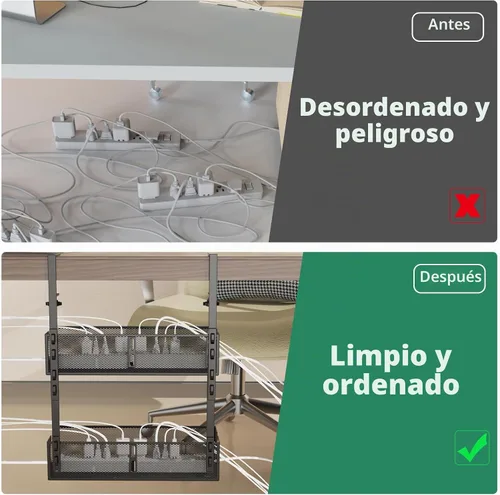Vista 3 de Bandeja de gestión de cables debajo del escritorio de varios modelos 2 paquetes Gestión de cables debajo del escritorio de metal Gestión de cables