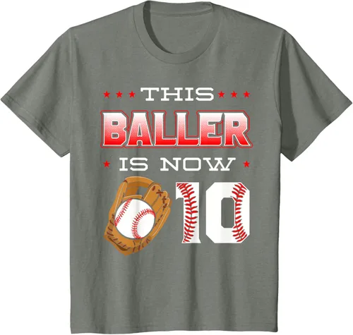 Vista 85 de This Baller Is Now 10 - Camiseta de béisbol para fiesta temática de cumpleaños número 10, Negro