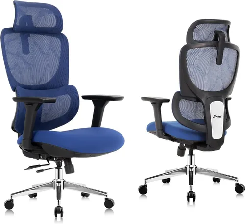 Vista 10 de Jacia House Silla ergonómica de malla negra para oficina en casa, silla de juegos grande y alta, soporte lumbar de alto ajuste, reposabrazos 4D