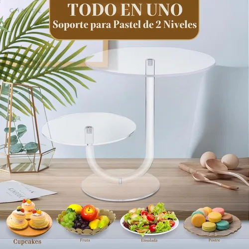 Vista 2 de Boxalls Soporte para pasteles de 2 niveles, elegante torre de acrílico transparente para cupcakes para bodas, cumpleaños, aniversarios, baby