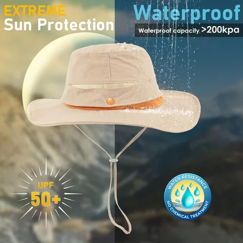 Vista 3 de Waterproof Sun Hats for Women UV Protection Fishing Hat Wide Brim Safari Hats 2 in 1 Snap-Button Flodable Bucket Hat Outdoor