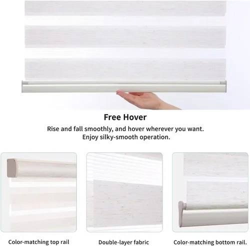 Vista 4 de MYshade Persianas Cebra Sin Cordón con Función de Parada Libre - Filtrado de Luz de Doble Capa y Cortinas Translúcidas de Privacidad para Día y Beige
