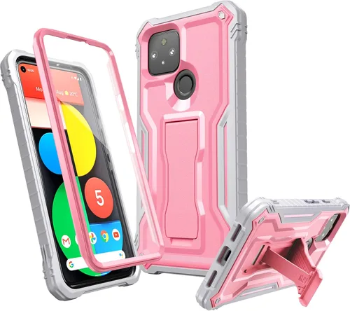 Vista 8 de FITO Funda para Pixel 5, funda resistente a prueba de golpes de doble capa con protector de pantalla para teléfono Google Pixel 5, soporte integrado
