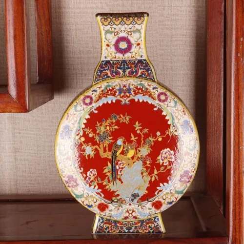 Vista 21 de Jarrón chino de porcelana de cerámica para decoración del hogar, florero japonés de 10.5 pulgadas, recipiente sofisticado para ramas decorativas