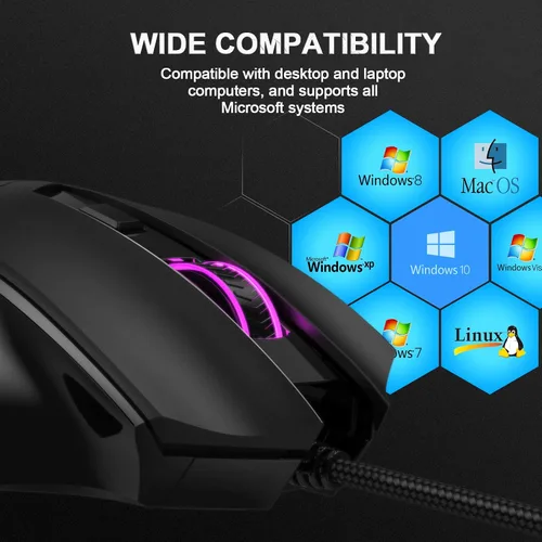 Vista 6 de CP3 Ratón para juegos con cable de 3200 DPI ajustable para computadora ratones para juegos de PC con 4 luces LED para computadora portátil y PC