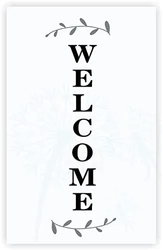 Vista 8 de Calcomanía vertical de bienvenida de vinilo con letras de laurel, decoración de pared, 10 x 30 pulgadas, baya/verde azulado